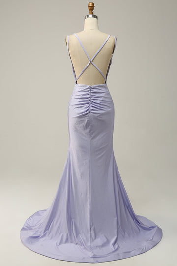 Vestido de Graduación Sirena Cuentas Lila